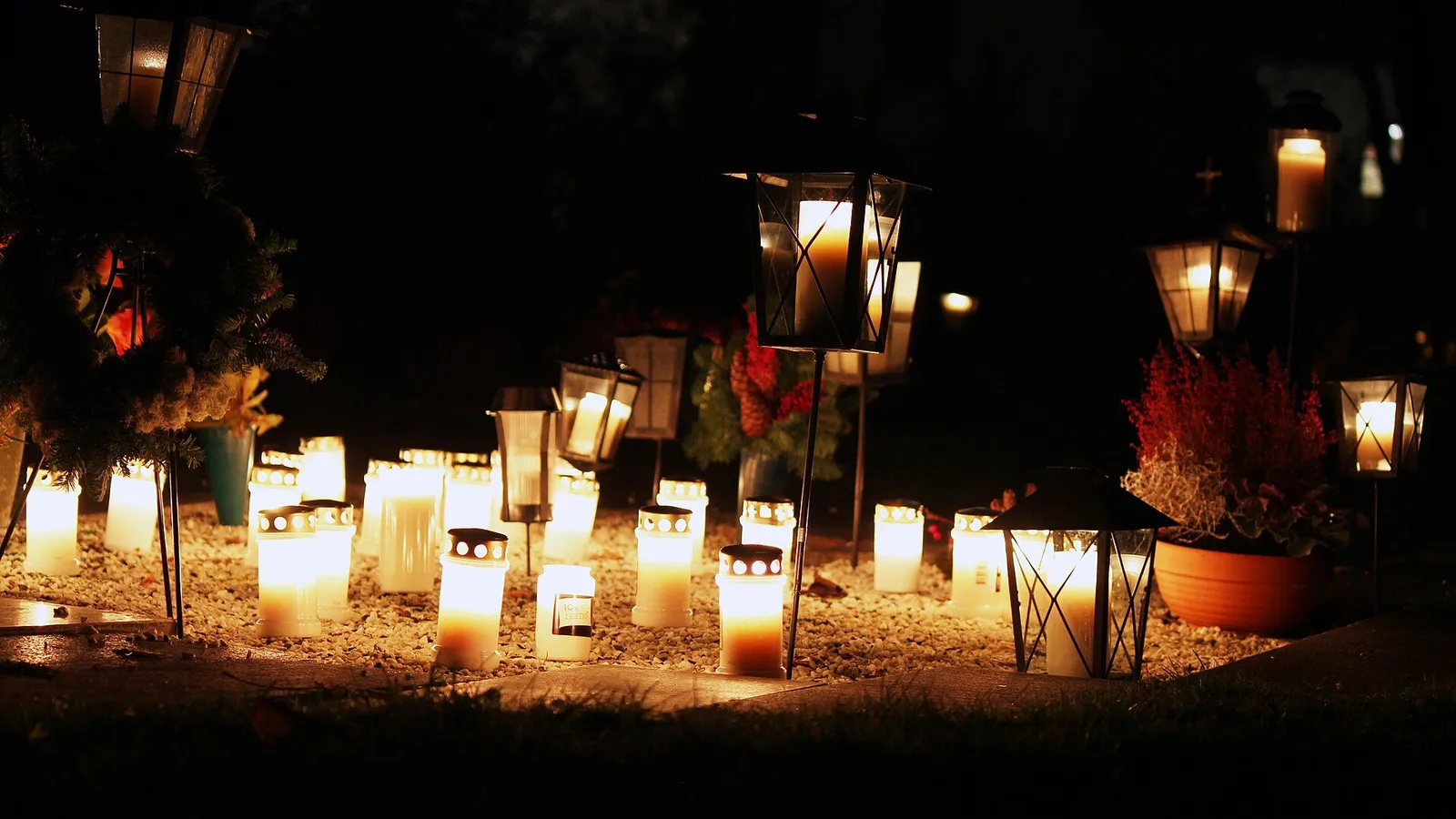 Memorial ground the evening before All saints' day. Hedemora cemetery, Sweden.